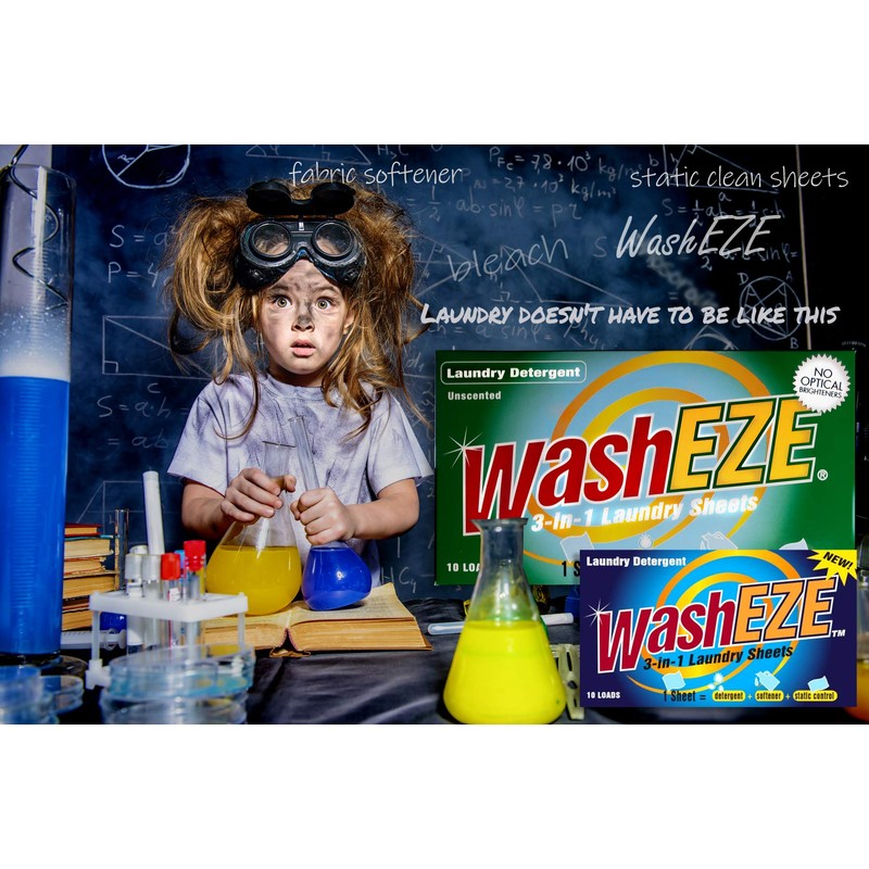 WashEZE 3 in 1 Laundry Detergent Sheets Unscented 40 count