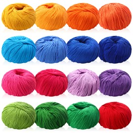 Threlaco 16 Skeins Cotton Yarn for Crochet Knitting Soft Fine Yarn for Blankets and Clothes Yarn for Crocheting Blankets Cotton Crochet Yarn for DIY Craft, Each 50g/185yard, 16 Colors (Classic Colors)