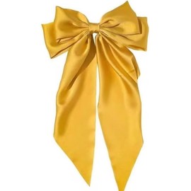 Fermaglio per capelli con fiocco, grande fermaglio per capelli in raso setoso, con coda lunga, per donne e ragazze, grande fermaglio per capelli francese in metallo e accessori per capelli (giallo)