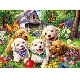 300 Piece Puzzles for Adults, Garden Dog Jigsaw Puzzle for Children Elderly, Large Piece Fun Animal Puzzle for Kids Ages 8-10 10-12,Cute Puppy Pet Lover Jigsaw Puzzles,Family Game Great Gift 20.5*15in