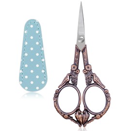 Hisuper Embroidery Scissors with Leather Scissors Cover Stainless Steel Scissors Precision Cutting Details Shears DIY Tools for Craft Threading Cross Stitching Sewing Artwork Scissors
