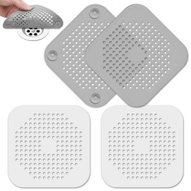 Recoge Pelos, 4 Pack de Tapones de Silicona con Ventosa para el Desagüe de la Ducha, Fáciles de Instalar, Aptos para Baño, Bañera, Cocina Gris y Blanco