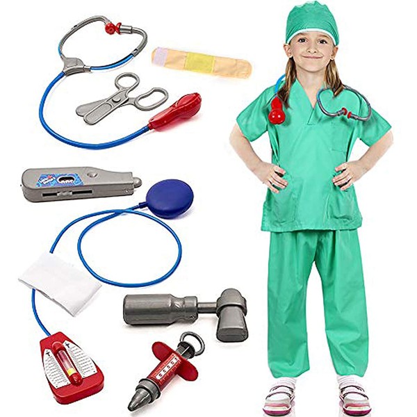 Doctor Surgeon Costume Kids Role Play Costume Doctor Fancy Dress Accessories Set Green