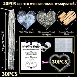 VEEKAY Pack of 30 Light Duster Wedding Walls with LED, Illuminated Wedding Sticks, LED Ribbon, Bell, Blessing Card, Magic Wands Wedding Streamers, Party Favours for Weddings, Birthdays