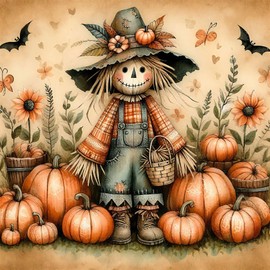 Scarecrow Pumpkin Diamond Art Kits for Adults, 5D Pumpkin Diamond Painting Kits for Adults Beginners DIY Full Round Drill Diamond Dot Painting Gem Art Kits for Adult,Home Wall Decor 13.8x13.8 in