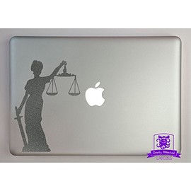 Overly Attached Decals Lady Justice Vinyl Decal Sized to Fit A 13" Laptop - Silver Metallic