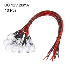 uxcell 10Pcs 10mm Pre Wired LED, White DC12V Clear Lens, Light Emitting Diodes
