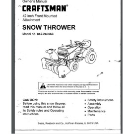 Craftsman Sears Craftsman 42" snow blower Owner's Manual 842.240563 37 pages comb bound