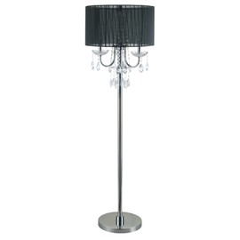 Sh Lighting Elegant Crystal Inspired Multi-Light Floor Lamp - Features 3-Bulb Light & Convenient Foot Switch - 62.5" Tall Perfect for Living Room, Bedroom, or Home Office - Black & Chrome