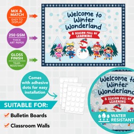 Decorably 65 Pcs Winter Bulletin Board Decorations Set with Borders - Winter Bulletin Board Set, Winter Bulletin Boards, Winter Classroom Bulletin Board Decorations Winter Classroom Decorations