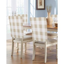 Wowouhiya Beige Plaid Chair Covers Set of 4 for Dining Room, Farmhouse White Checkered Buffalo Chair Back Cover, Spring Summer Removable Kitchen Chair Slipcovers Seat Protector for Party Banquet