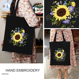 Canvas Tote Bag Embroidery Kit with Sunflower Pattern, Embroidery Kits for Beginners Adults, Arts and DIY Crafts Embroidery Starter kit, Include Stamped Embroidery Bag, Color Threads, Embroidery Tools