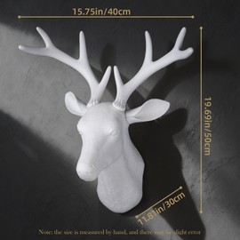 Notakia White Deer Head Wall Decor Deer Antlers Wall Sculpture Faux Taxidermy Wall Animal Head 19.69 x 11.81 x 15.75 inches