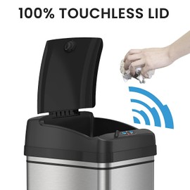 iTouchless 13 Gallon Pet-Proof Sensor Trash Can with AbsorbX Odor Filter Kitchen Garbage Bin Prevents Dogs & Cats Getting in, Battery and AC Adapter (Not Included)