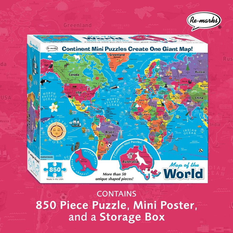 Re-marks Map of The World Deluxe Jigsaw Puzzle with Whimsy