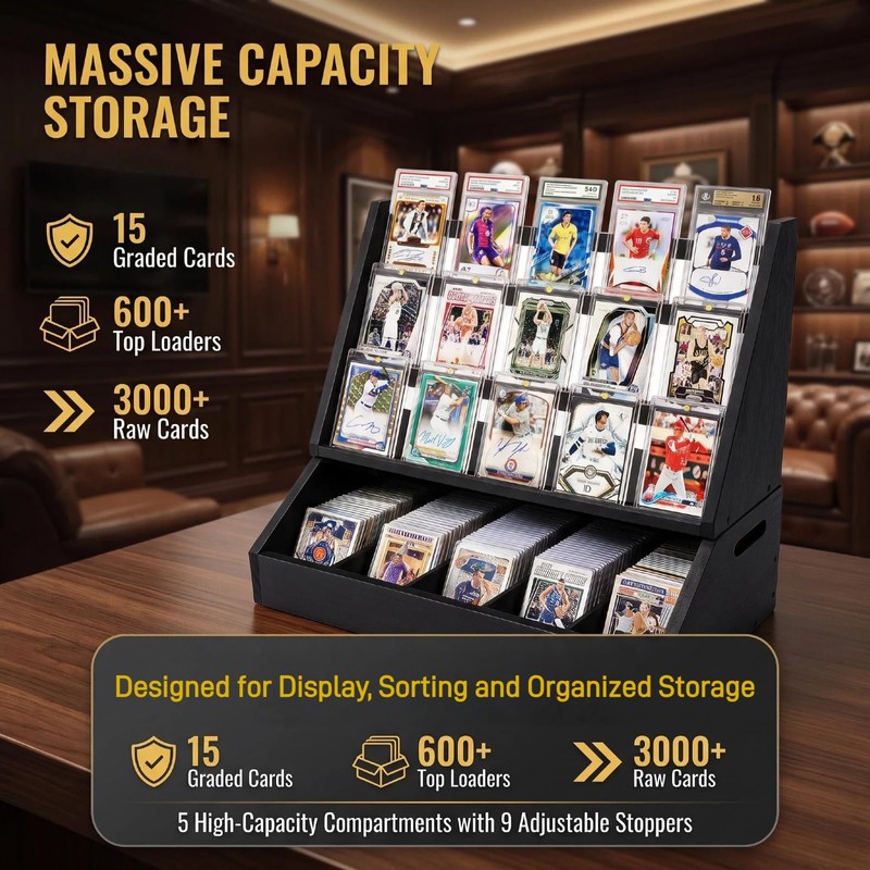 Detachable Trading Card Display Stand, Tiered Showcase and 5-Row Organizer