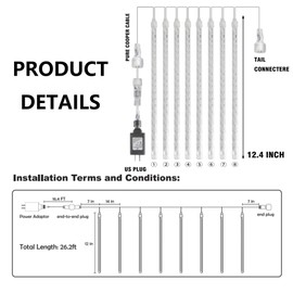 TW SHINE White Christmas Meteor Shower Lights Outdoor, 288LED 12" 8 Tubes Waterproof Christmas Lights Outdoor Plug in, Snow Falling Rain Icicle Xmas Lights Decorations, White