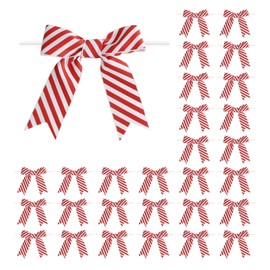 Meseey 50 Pcs 2.5 Inches Red and White Stripes Twist Tie Bow Ribbon Bows for Applique Embellishment Crafts Sewing Scrapbook Baby Shower Wedding Christmas Girls Dress Hair (Red Striped, 2.5inch)