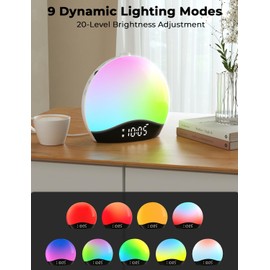 LIORQUE LIORQUE Sunrise Alarm Clock Wake Up Light Clock with Sunrise/Sunset Simulation, 8 Colors, 22 Natural Sounds, Dual Alarms, Snooze, FM Radio, Light Up Alarm Clock Bedside