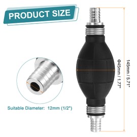 sourcing map 12mm (1/2") Rubber Fuel Primer Pump, Fuel Transfer Vacuum Hand Siphon Bulb, One Way Fuel Primer for Gasoline Petrol Marine Diesel Boat Marine Boat, Silver