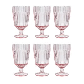Fortessa Archie Goblet Glass Set of 6, 14.2 Ounce, Pink