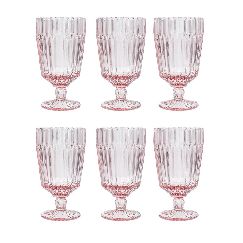 Fortessa Archie Goblet Glass Set of 6, 14.2 Ounce, Pink
