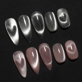 Fcozpjk Cat Eye Gel Nail Polish, 2PCS Silver Reflective Glitter Nail Polish Pink Cateye Gel Polish Sparkle Magnetic Nail Polish Translucent Jelly Color Nail Gel Manicure Salon Supplies