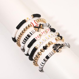 NVENF Baseball Bracelets for Women Stackable Orange Navy Game Day Heishi Bracelets Preppy Friendship Sports Bracelet Softball Baseball Jewelry Accessories Party Favors Gifts (Black White)