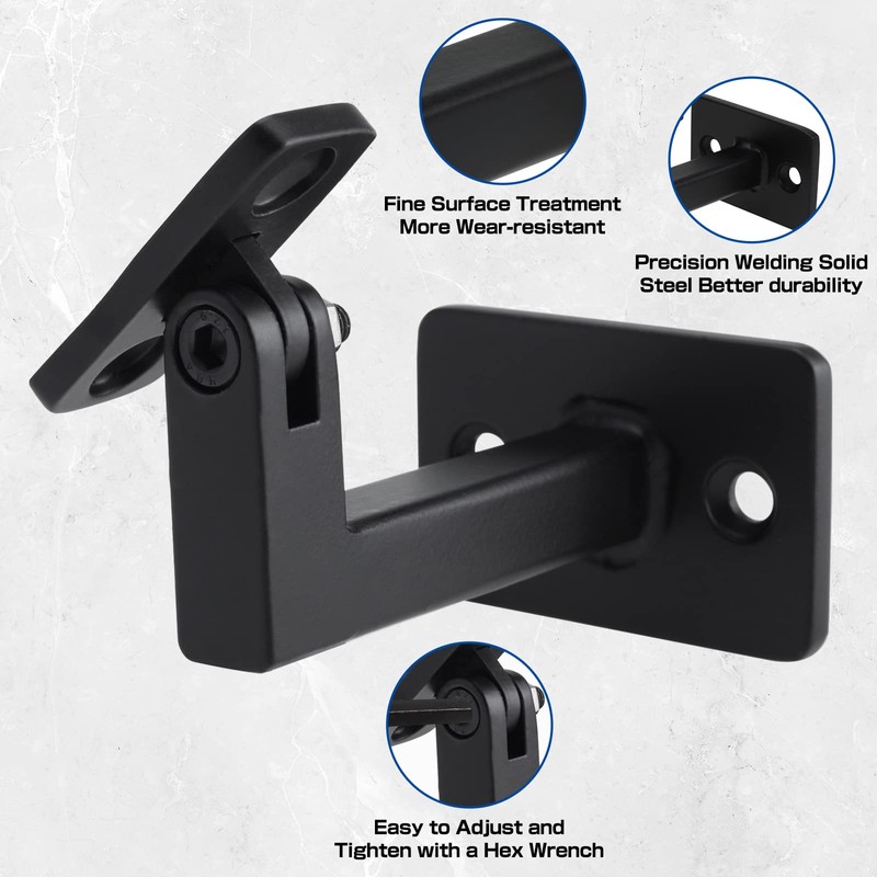 RealPlus Swivel Handrail Brackets Heavy Duty Adjustable Square Hand Rail