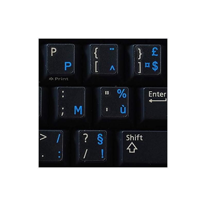 French AZERTY Keyboard Stickers with Blue Lettering ON Transparent (Clear)