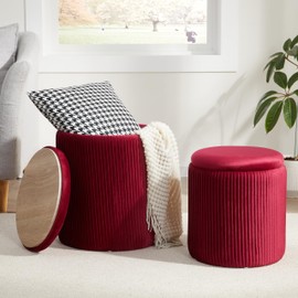 Royal Windsor Round Ottoman with Storage Set of 2,Vanity Stool with Storage for Bedroom, Ottoman Coffee Table,Small Velvet Foot Stool Ottoman for Living Room, Burgundy