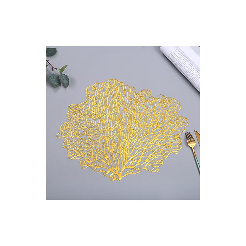 Hosoncovy 4 Pack Decorative Coral Leaf Placemats PVC Placemats Hollow