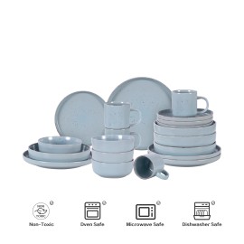 Nordic Speckled Green Dinnerware Set 20pc Matte Stoneware Plates Bowls for Modern Diningcolor: Gray