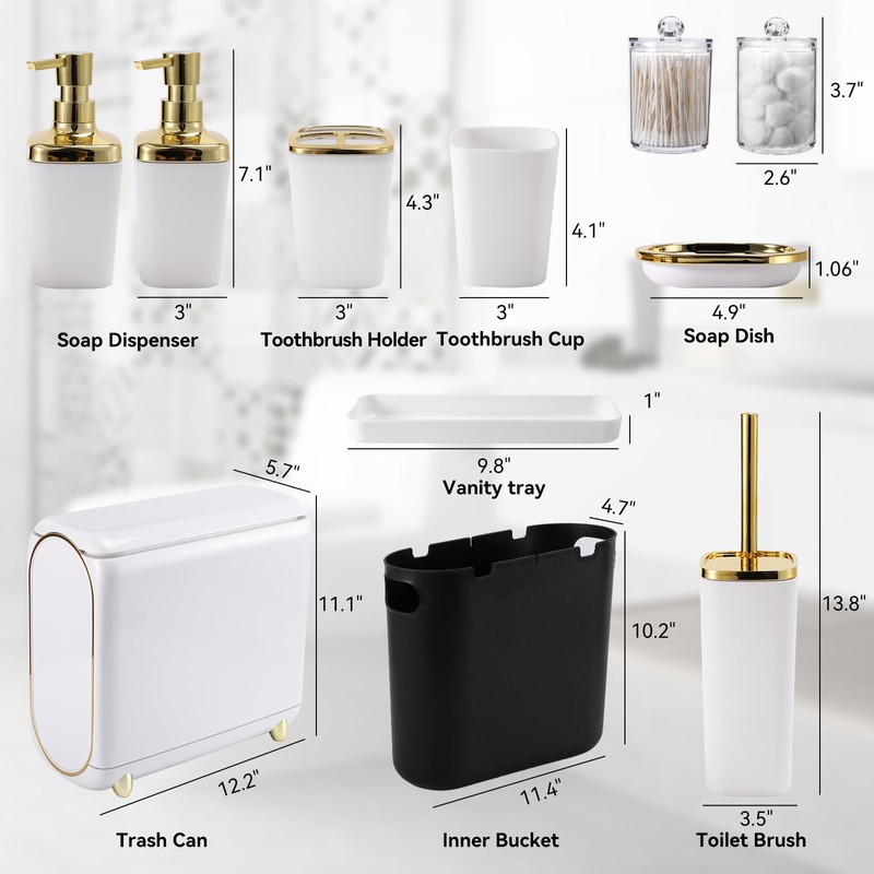 XLHOMO Bathroom Accessories Set, 10 Pieces White and Gold Bathroom
