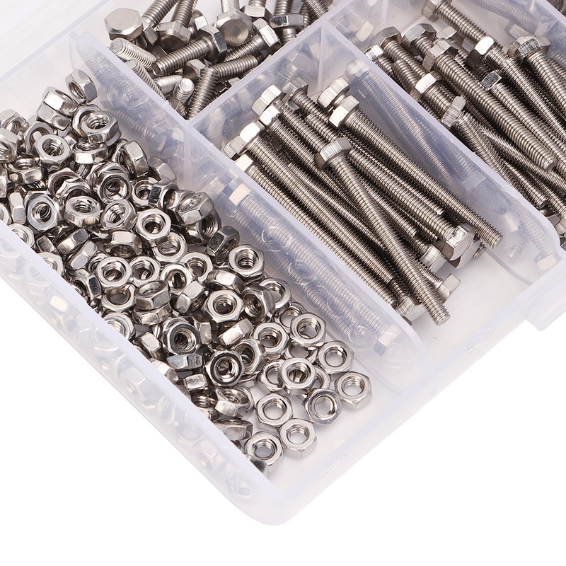 300Pcs M3 Hex Screws Nuts Set with Storage Box Uniform