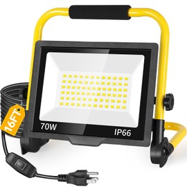 8400LM LED Work Light with 16FT Cord & Switch, 70W Outdoor Flood Light, IP66 Waterproof Portable Job Site Lighting with Stand, 5000K Dayight Worklight for Construction Garage Workshop Car Repairing