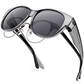 URUMQI Sunglasses for Glasses Wearers, Women's Over-Top Sunglasses, UV400 Protection, Anti-Glare Polarised Sunglasses, Fit Over Glasses, Ultra Light, A03 Transparent Grey Frame/Grey Lens