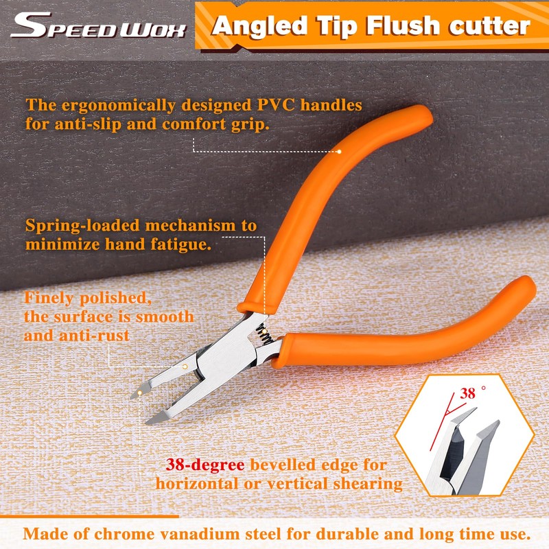 SPEEDWOX Full Flush Cut Chip Cutters 38 Degree Angled Jaws