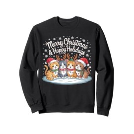 Funny Cat Christmas with Santa Hat and Reindeer Lights Cat Sweatshirt