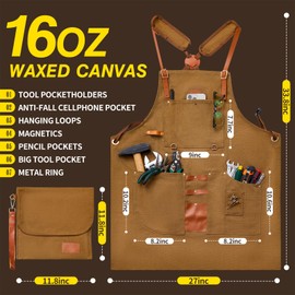PIPIZ Woodworking Apron for Men, 16oz Waxed Canvas Apron with Pockets, Adjustable Cross Back Straps - Suitable for Workshop Mechanics, Technicians, Carpenters, Blacksmiths, and Gardeners.