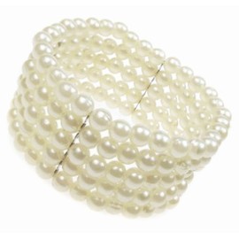 5 Row Stretch Pearl Bead Corsage Cuff Bracelet New