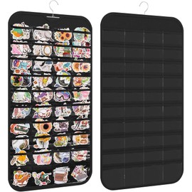 Monciysn 2 Pack Hanging Sticker Display, Double-Sided 80 Pockets Wall Hanging Sticker Organizer Storage, Sticker Holder for Vendor Events and Trade Shows (Black)