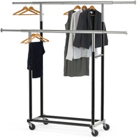 Simple Houseware Standard Double Rod Garment Rack, Black