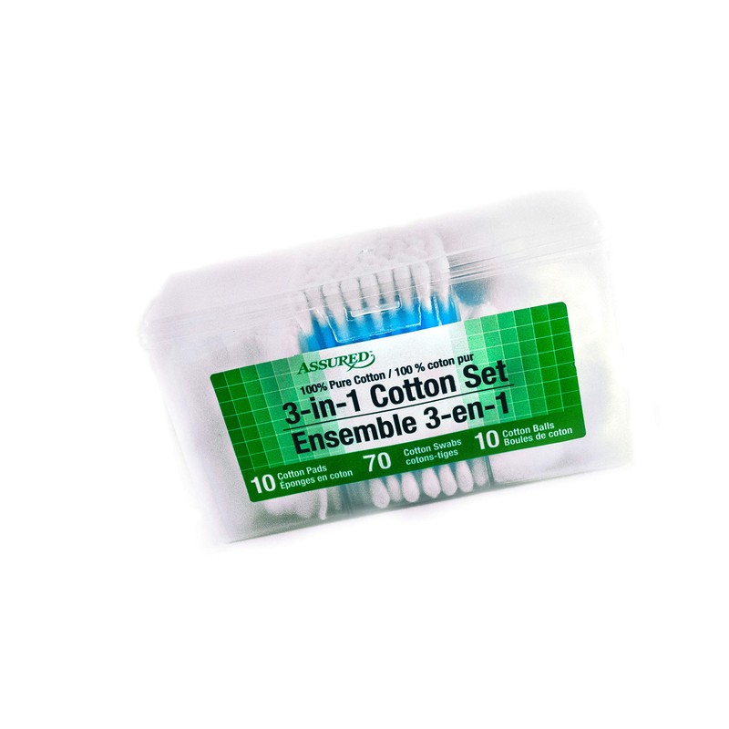ASSURED 3-in-1 Cotton Set - Cotton Pads, Swabs & Balls