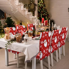 mizikuu Set of 4 Christmas Chair Covers, Christmas Decoration for Chairs, Stretch Chair Cover, Santa Claus Chair Cover for Festival, Party, Dining Room
