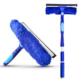 Bring It On Cleaner 20 Foot Reach Extension Pole Plus Squeegee & Window Washer Telescopic Pole for Window Cleaning Extension Pole for Cleaning Windows