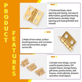 LifCratms 100 Pcs Mini Hinges, 10 x 8 mm Retro Brass Butt Hinge Miniature Hardware 180 Degree Rotation Hinges with Screws for Wooden Box Crafts Jewelry Box Chest Cabinet DIY