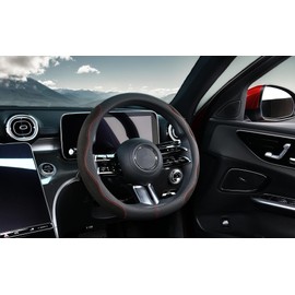 Car Steering Wheel Cover Cool Steering Wheel Cover Mini Car Leather Accident Prevention Non-Slip (Black) S Size