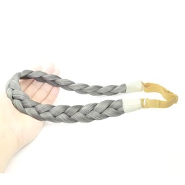 BOBIYA 3 strands synthetic hair light headband classic chunky wide braided braids elastic stretch toupet for women girls beauty additive, 55 g (smoky grey)