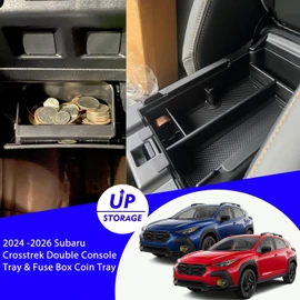 2Pack 2025 Crosstrek Center Console Organizer & Fuse Box Coin Container Storage Tray for 2024 2025 Subaru Crosstrek Hybrid Armrest Storage Box Crosstrek 2025 Accessories Storage Box Double Layer